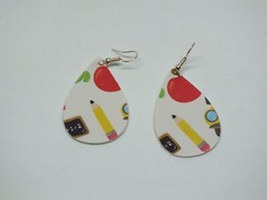 Beautiful French wire Pierced Earrings Silver Tone Multicolo School Vinyl 1 1/2″