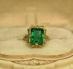 3.00Ct Lab Created Green Emerald Engagement 14K Yellow Gold Finish Ring