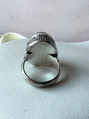 VINTAGE HUGE BLACK STAR CATS EYE MOONSTONE ? CABOCHON 925 STERLING SILVER RING