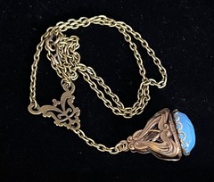 Vintage Necklace Art Nouveau Brass Watch Fob Pendant W/ Egyptian Scarab