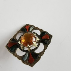 Vintage Scottish Agate Square Pin Brooch Celtic Orange Warm Tones Unsigned