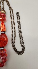 VTG 70s 80s Red Orange Acrylic Bead Statement Necklace Long Claspless 30″ Tassel