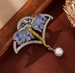 Art Nouveau Cloisonné Winged Fairy Brooch with Rhinestones, Pin Design