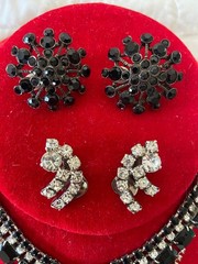 5 pc Vintage Large Black Jet Rhinestone Necklaces, Bracelet, Earrings