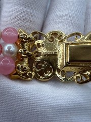 Vintage Trifari Gold-Tone 3 Strand Bracelet w/ Ornate Floral Centerpiece Clasp