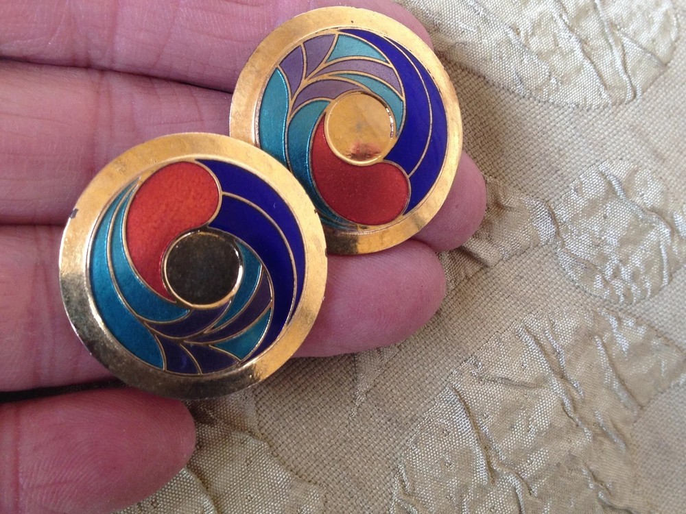 Vintage Samuel Huang Cloisonné Earrings RARE Post Stud Jewelry 1980s