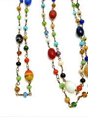 Vintage Venetian Lampwork Glass Bead Necklace Multicolor Swirl Long Boho 56″