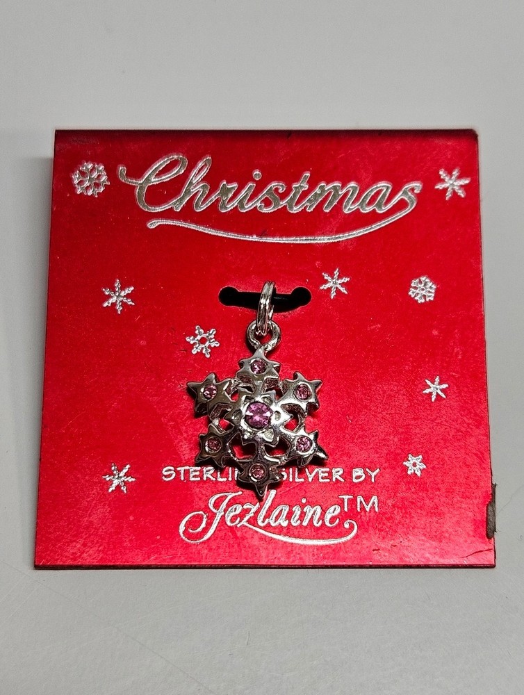 NEW VINTAGE Jezlaine Sterling Silver 925 Christmas Pink Snowflake Charm Pendant