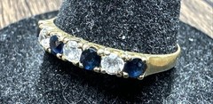**14K YELLOW GOLD** VTG Art Deco Blue Topaz ‘Half Eternity Band’ (Sz. 5) ( 1.4G)