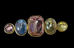 VTG TAT BAR BROOCH ART GLASS HANDMADE SIGNED FACETED STONES GOLD TONE BRILLIANT