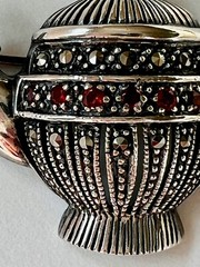 Sterling Silver Convertible Teapot Tea Party Brooch/Pendant w Marcasite, Garnets