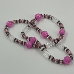 Vintage Art Deco Style Pink Purple Clear Plastic Bead Necklace 25 Inch