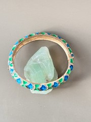 Vintage MARVELLA Blue & Green Enamel Bracelet, Brooch & Earring Set!