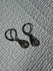 Vintage Silver Flower Earrings Aurora Borealis Rhinestone Leverback Dangle