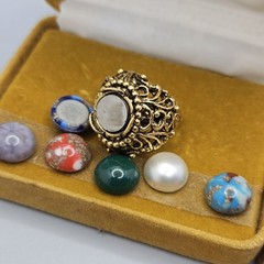 Vintage Lady Ellen Ring Set Interchangeable Magne Gems Gold Tone Glass Stone Lot