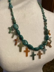 Vintage Boho Southwestern Style Turquoise Cross Necklace Estate Jewelry