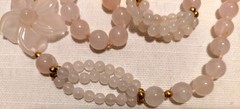 Vintage Pink Rose Quartz Hand Knotted Beaded Necklace With 2 Carved Pink Quartz
