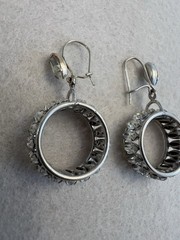 Vintage JMS 10K White Gold & Marquise Rhinestone Dangle Earrings – 5.7 GM – 1950
