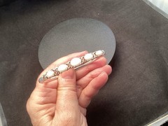 White Fire opal 5 stone hinged sterling silver vintage bangle Bracelet