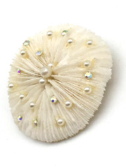 Round White Coral AB Rhinestones & Pearls Brooch Pin