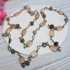 Pink & Smoky Gray Agate Stone Beaded Fashion Necklace