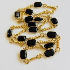 VTG Regal gold link necklace black open bezel Chicklet statement runway 90s 30″