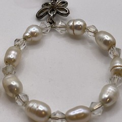 Earrings Vintage Glass Beaded Faux Pearl Hoop Silver Tone Metal Dangle Jewelry