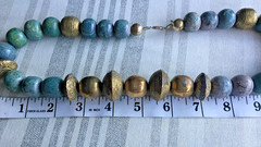 Vintage Large Blue Sponged and Metal Beads 23,5″ Long Necklace