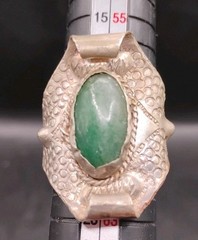 Alpaca Artisan Metalwork Sz. 9 Adjustable Green Gemstone Silvertone Ring Unique