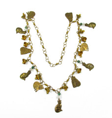 Vintage Early Laurel Burch Cat Charm Beaded Necklace Gold Tone 1970s – 80s