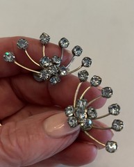 Vintage Rhinestone Brooch Earring Set Snowflake Starburst Light Blue Screw Back
