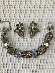 DAZZLING! JULIANA Smoky Gray Rhinestone Navette AB Headlight Bracelet Earrings!!