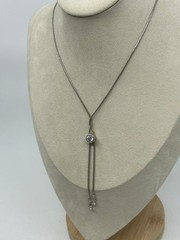 Vintage CZ Sterling Silver Signed 925 Lariat Tassel Snake Chain Crystal Necklace