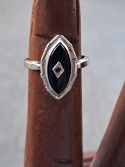 Vintage Art Deco Sterling Silver And Black Onyx Marquis Ring Missing Stone 7.5