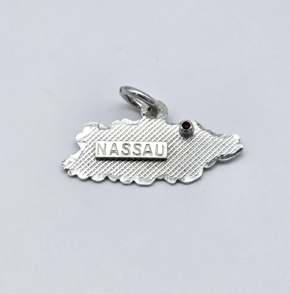 Vintage Sterling Silver Nassau Bahamas Travel Red Gemstone Charm Pendant – 1.7g