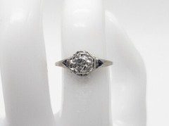 Antique 1920s $5K 1ct Natural Diamond Blue Sapphire 18k White Gold Filigree Ring