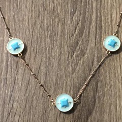 Vintage Station Necklace Gold Tone Lucite Enamel Turquoise Blue