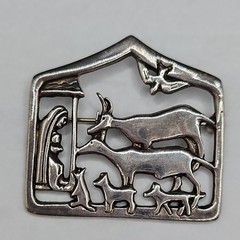 Vintage Mia Sterling Silver Brooch Nativity Animals