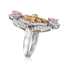 Vint Multi Diamond & Pnk Sapphire Floral Rng in 18k Gold Size 7