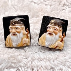 Vintage Toshikane Japan Earrings Oriental Fortune God Screwbacks