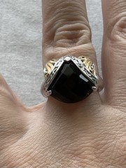 925 Sterling Silver Two Tone Smoky Quartz Ring Size 7 Vintage Estate Jewelry