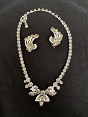 Weiss Necklace Earrings Brilliant Round Smoky Rhinestone Vintage Jewelry