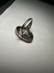 RARE VINTAGE 1930s UNCAS 14K TRI-COLOR GOLD BLUE SPINEL COCKTAIL RING 4.78 g