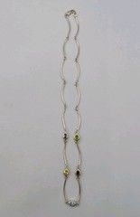 Vtg Sterling Silver Lab Created Gemstones Curved Tube Links 925 Necklace – 17.5″