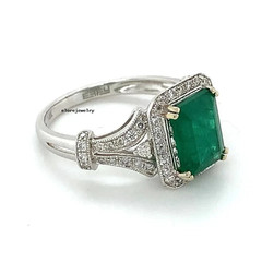 2.20Ct Emerald Cut Lab Created Emerald Halo Engagement Ring White Gold Plated