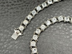 Vintage Art Deco Open Back Crystal Tennis Necklace Silver Tone Y Drop Choker