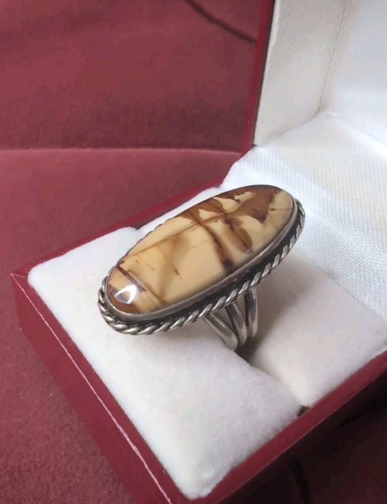 Vintage Elongated Jasper Sterling Silver 925 Ring Size 8