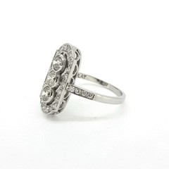 Vintage Art Deco Moissanite 3-Stone Halo Estate Filigree Fine Jewelry Size 4-14
