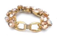 Vintage D & E For Juliana Bracelet Pink Rhinestones 5 Link 7.5″ Long Gold Tone