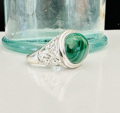 Designer Signed Sterling Silver 925 Ring Malachite